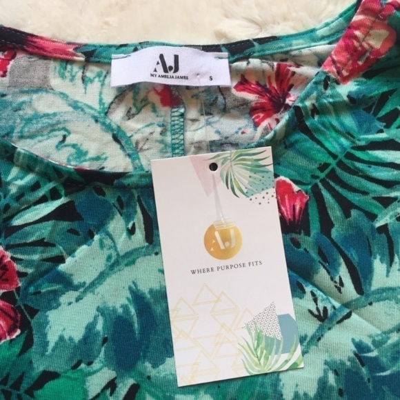 Nwt AJ Amelia James tropical palm floral tunic shirt - Picture 3 of 4